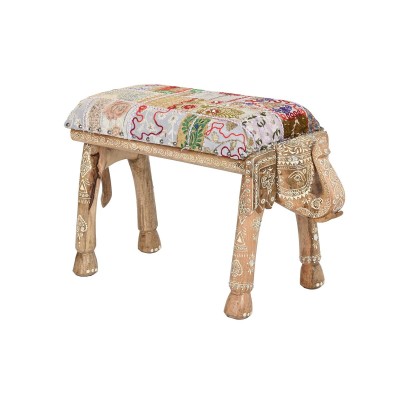 Banquette DKD Home Decor Multicouleur Polyester Bois de manguier 65 x 31,7 x 38 cm Eléphant