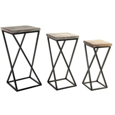 Set of 3 tables Home ESPRIT Wood Metal 33 x 33 x 68 cm