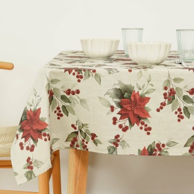 Nappe enduite antitache Belum Christmas Rouge Vert Lin 150 x 150 cm