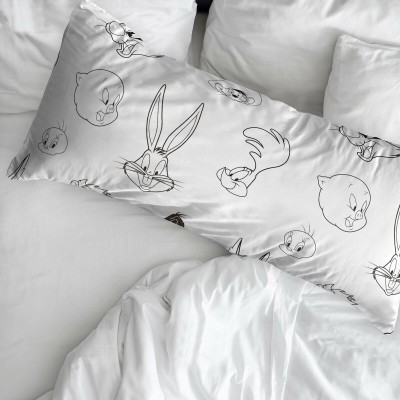 Taie d'oreiller Looney Tunes Blanc Noir Multicouleur 175 Fils 45 x 110 cm 100 % coton