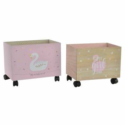 Decorative box DKD Home Decor Multicolour Natural Light Pink Wood Swan 39 x 26 x 31 cm