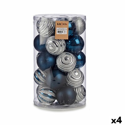 Lot de boules de Noël Bleu Argenté PVC Ø 8 cm (4 Unités)