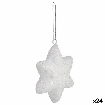 Ensemble Décorations de Noël Étoile Blanc 6,5 x 6,5 x 2 cm (24 Unités)