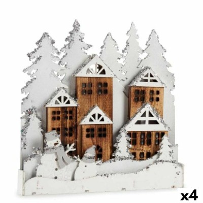 Figurine Décorative Lumière ville Blanc Marron Bois 44 x 44,7 x 6 cm (4 Unités)