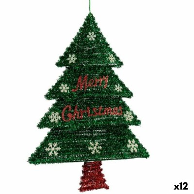 Décorations de Noël Pendentif Sapin de Noël guirlande Lumière LED Rouge Vert polypropylène PET 44 x 58,8 x 7 cm (12 Unités)