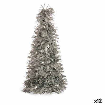 Figurine Décorative Sapin de Noël guirlande Argenté polypropylène PET 27 x 45,5 x 27 cm (12 Unités)