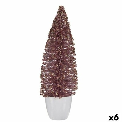 Decorative Figure Christmas Tree Pink Golden 10 x 33 x 10 cm (6 Units)