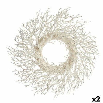 Couronne de Noël Branche Blanc Plastique 50 x 10 x 50 cm (2 Unités)