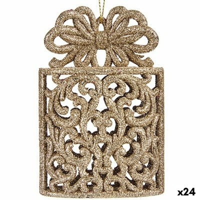 Décorations de Noël Boîte Cadeau champagne Plastique Paillettes 7,5 x 11,5 x 4 cm (24 Unités)