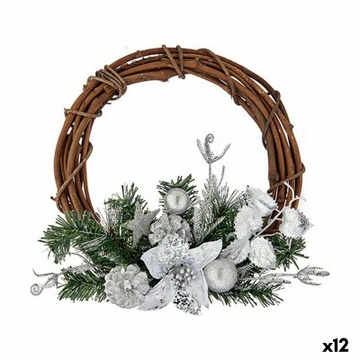 Advent wreathe Brown Green Silver Wood Plastic 33 x 9 x 35 cm (12 Units)