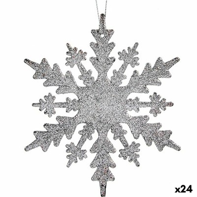 Christmas bauble Snowflakes Silver Plastic Glitter 15 x 15 x 0,2 cm (24 Units)