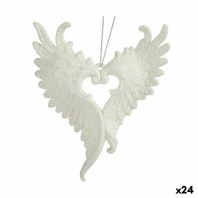 Christmas bauble Angel Wings White Plastic Glitter 12 x 13 x 2,5 cm (24 Units)