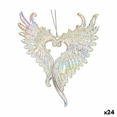 Christmas bauble Angel Wings Mother of pearl Plastic Glitter 12 x 13 x 2,5 cm (24 Units)