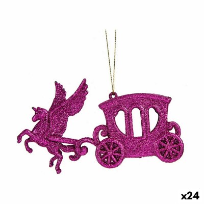 Décorations de Noël Calèche Magique Fuchsia Plastique Paillettes 15 x 8,5 x 4,5 cm (24 Unités)