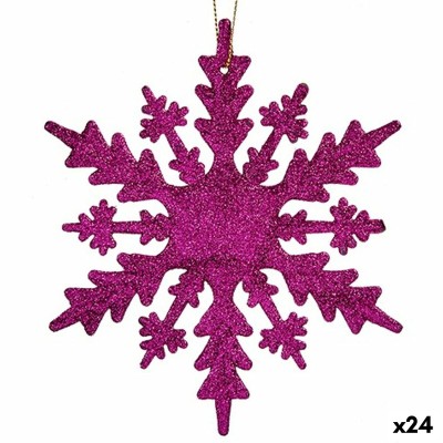 Décorations de Noël Flocons de neige Fuchsia Plastique Paillettes 15 x 15 x 0,2 cm (24 Unités)