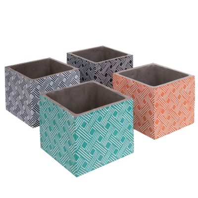 Set de pots de fleurs Fiore Ciment Carré 14 x 14 x 12 cm (4 Unités)