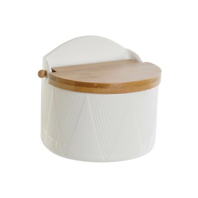 Salière avec couvercle DKD Home Decor Blanc Naturel Bambou Porcelaine 12 x 10 x 11 cm