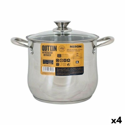 Pot with Glass Lid Quttin New Neron Steel 23,8 x 19,3 cm (4 Units)