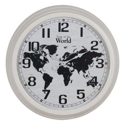 Horloge Murale Mappemonde Blanc Noir Fer 70 x 70 x 6,5 cm