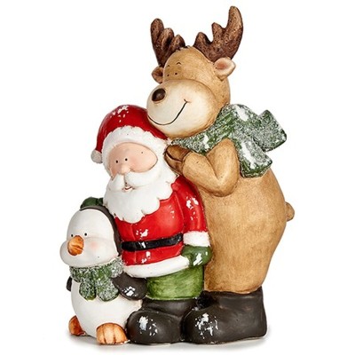 Figurine Décorative Noël Blanc Marron Noir Vert Céramique 14 x 37,5 x 27,5 cm