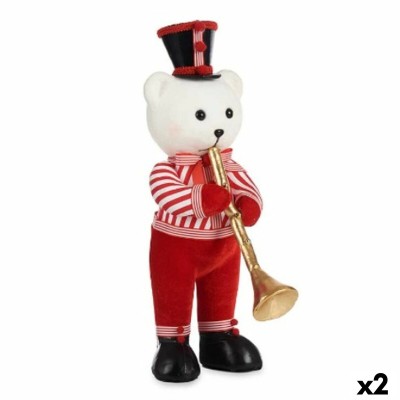 Decorative Figure Bear Trumpet White Black Red polystyrene 15 x 46 x 25 cm (2 Units)