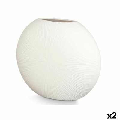 Vase Rond Blanc Céramique 40 x 34,5 x 16 cm (2 Unités)