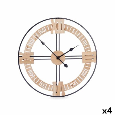 Horloge Murale Noir Métal Bois MDF 60 x 60 x 5 cm (4 Unités)