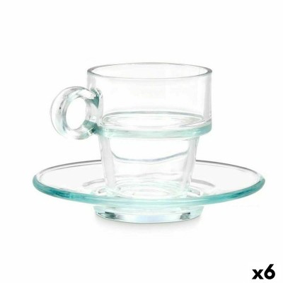 Tasse avec sous-tasse Transparent verre 90 ml (6 Unités)