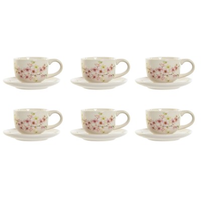 Set of 6 Cups with Plate Home ESPRIT Yellow White Pink Lilac Metal Dolomite 180 ml