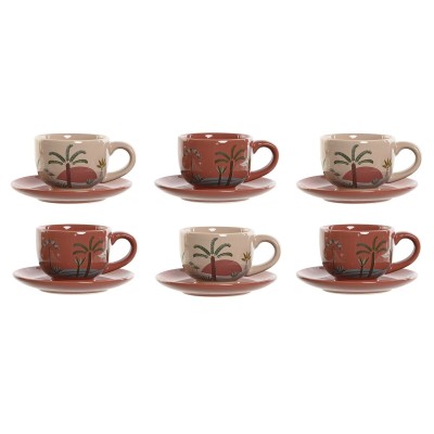 Set of 6 Cups with Plate Home ESPRIT Yellow Beige Terracotta Lilac Metal Dolomite 180 ml