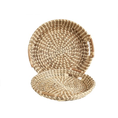 Set of trays Romimex Beige Natural Fibre 2 Pieces