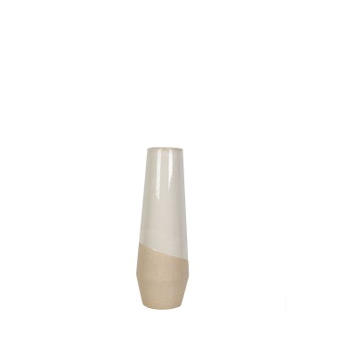 Vase Romimex White Beige Ceramic 12 x 30 x 12 cm