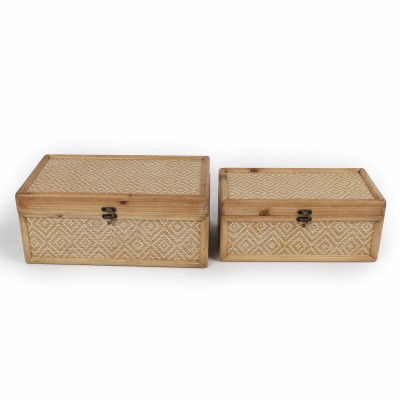 Set de boîtes décoratives Romimex Naturel Bois (2 Pièces)