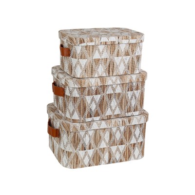 Set de boîtes décoratives Romimex Blanc Beige Fibre naturelle (3 Pièces)