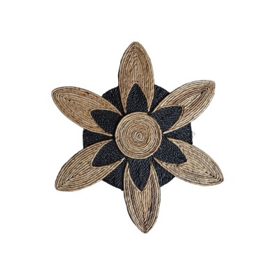 Wall Decoration Romimex Black Natural Banana fibre Flower 70 x 70 x 3 cm