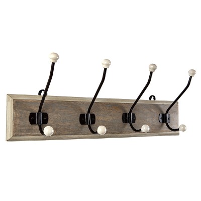 Wall mounted coat hanger Romimex Natural Wood Metal Ceramic 48 x 17 x 10 cm