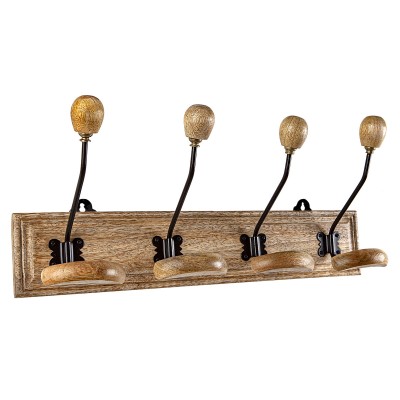 Wall mounted coat hanger Romimex Natural Wood Metal 48 x 22 x 12 cm