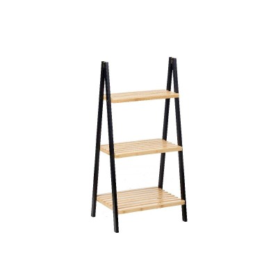 Bathroom Shelves Black Natural Bamboo Pine 40,3 x 81,5 x 30 cm