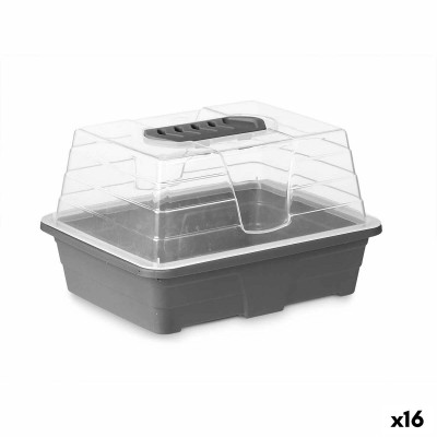 Greenhouse Grey Transparent Plastic 21,5 x 12,8 x 17,4 cm (16 Units)