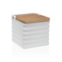 Salt Shaker with Lid Versa Stripes White Ceramic Bamboo Dolomite 11 x 11 x 11 cm