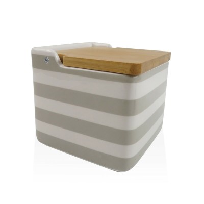 Salt Shaker with Lid Versa Grey Ceramic Bamboo Dolomite Stripes 12,2 x 11,5 x 12,2 cm