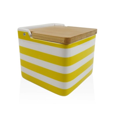 Salière avec couvercle Versa Jaune Céramique Bambou Dolomite Rayures 12,2 x 11,5 x 12,2 cm