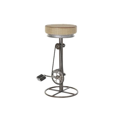 Stool DKD Home Decor Silver Metal Light brown Rattan (44 x 41 x 82 cm)