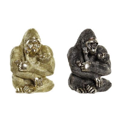 Decorative Figure DKD Home Decor 22 x 23,5 x 31 cm Silver Golden Colonial Gorilla (2 Units)