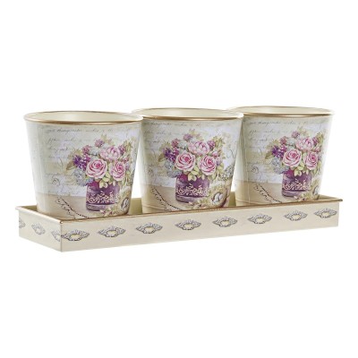 Set of pots DKD Home Decor Beige Pink PVC Aluminium Shabby Chic 38 x 12 x 14 cm (3 Pieces)