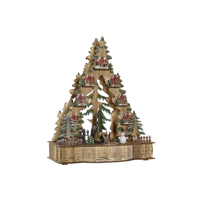 Christmas bauble DKD Home Decor Green Natural Wood Tree Houses 30 x 15 x 37 cm (3 Units)