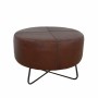 Footrest DKD Home Decor Black Metal Brown Leather (55 x 55 x 37 cm)