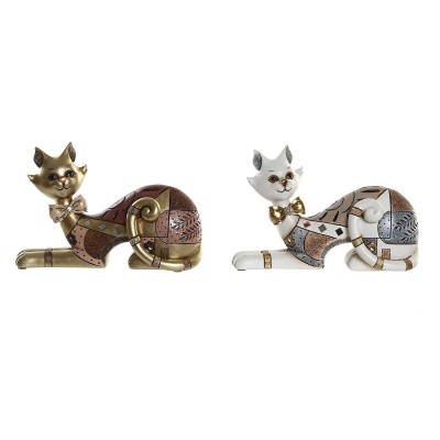 Decorative Figure DKD Home Decor White Golden Cat 22,5 x 8 x 15 cm (2 Units)