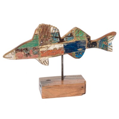 Figurine Décorative Calypso Poisson 51 x 11 x 28 cm Teck Multicouleur