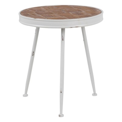 Table d'appoint 50 x 50 x 56 cm Naturel Métal Blanc